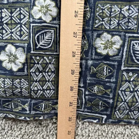 Woolrich Hawaiian Shirt Mens Large Blue White Polynesian Cotton Button Up FLAW - Picture 8 of 13